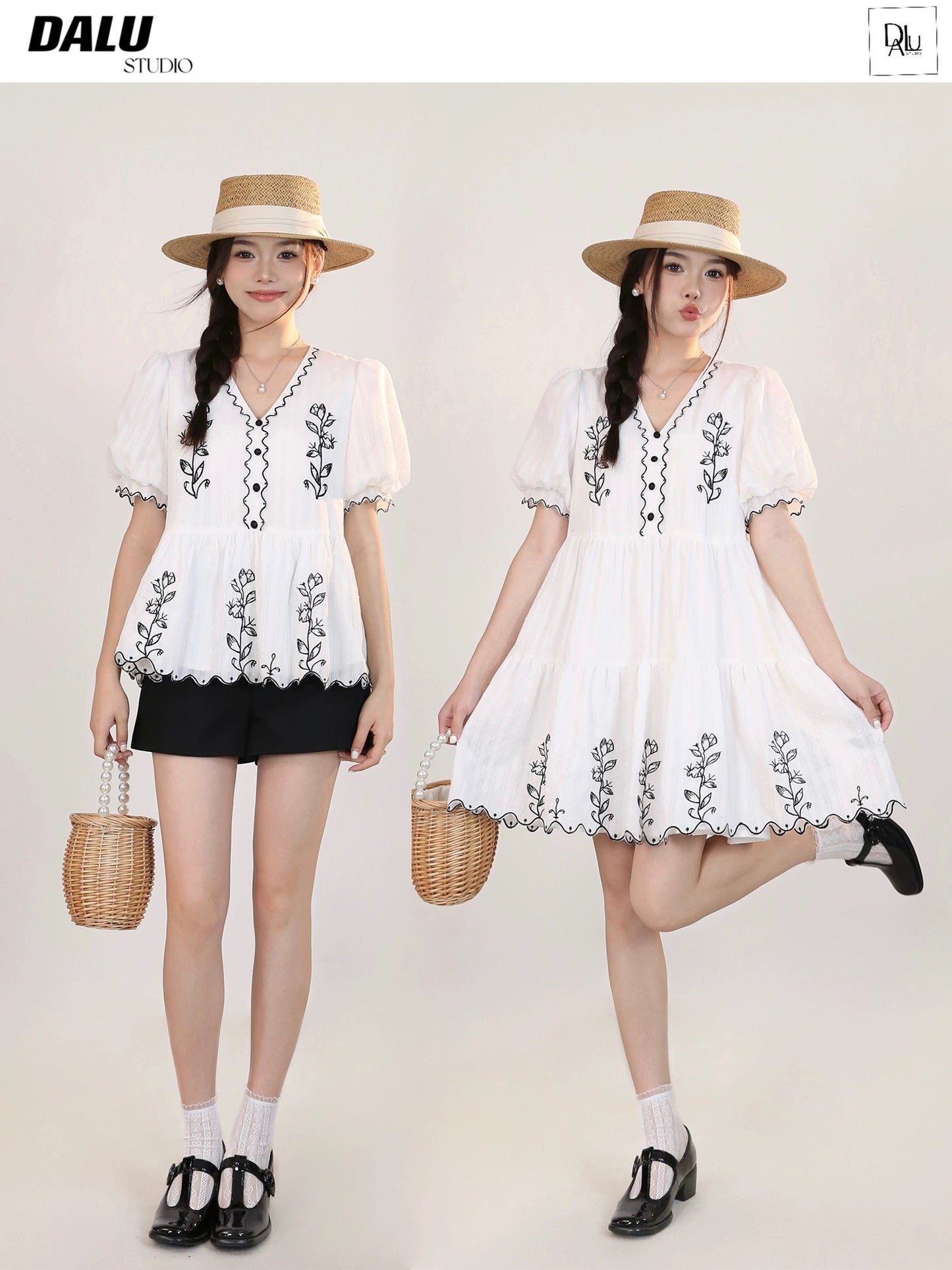 DALU April 23 "Flower Field" wavy edge heavy embroidery baby shirt + loose baby dress
