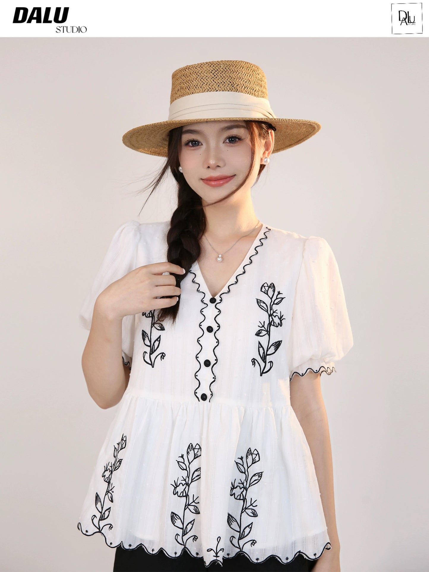 DALU April 23 "Flower Field" wavy edge heavy embroidery baby shirt + loose baby dress