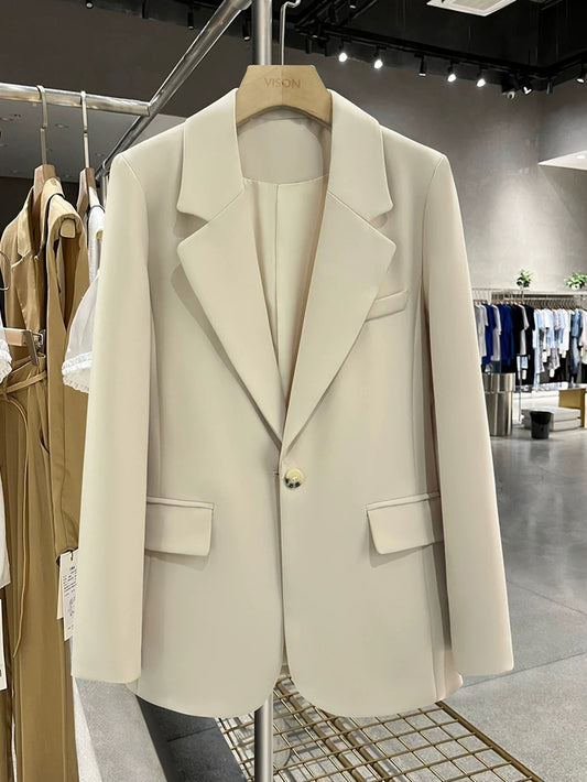 Off-white simple casual suit jacket for women 2024 new spring and autumn goddess fan British style commuting small suit