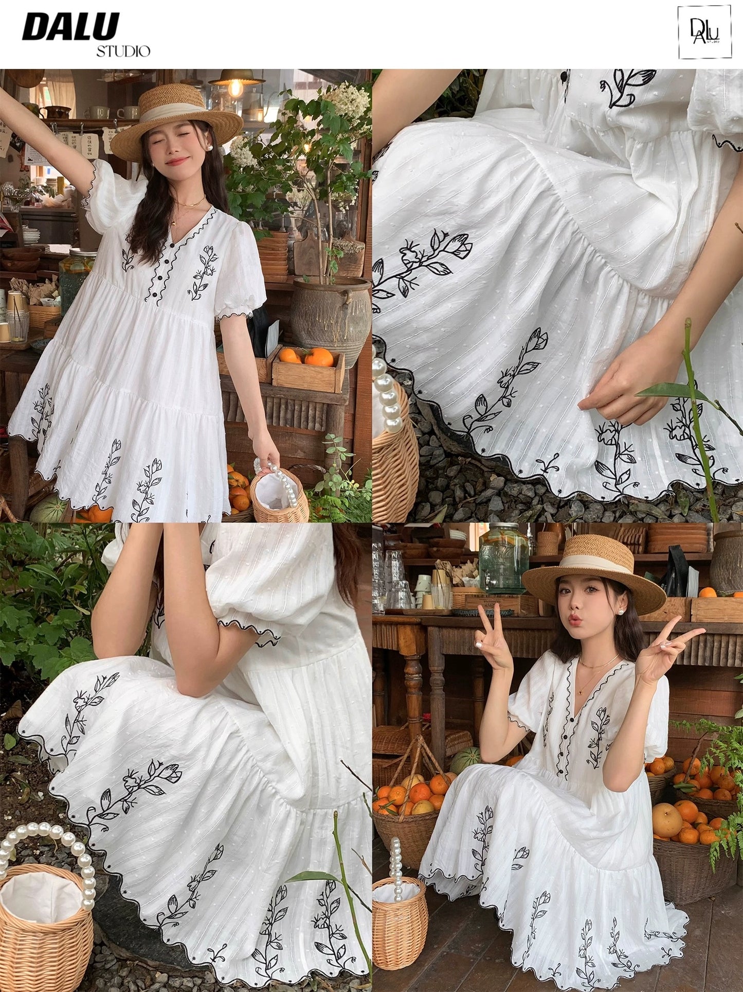 DALU April 23 "Flower Field" wavy edge heavy embroidery baby shirt + loose baby dress