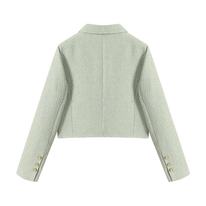 XinmonLee mint green temperament small fragrance style braided jacket chic double-breasted tweed autumn and winter suit