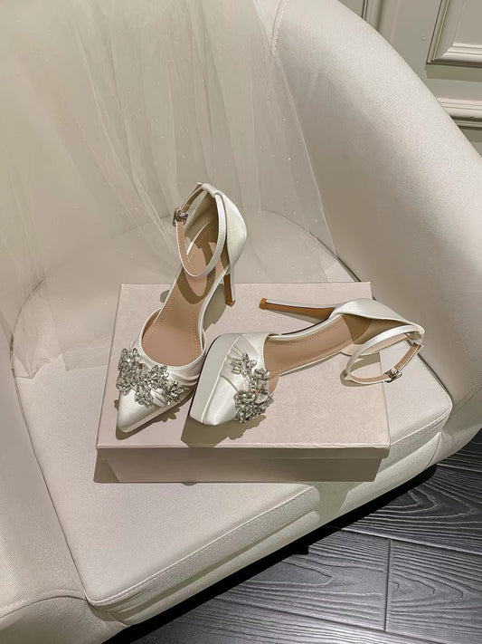 Crafted early autumn women's shoes, stunningly beautiful platform rhinestone high heels perfect for evening parties, balls, and formal wear.