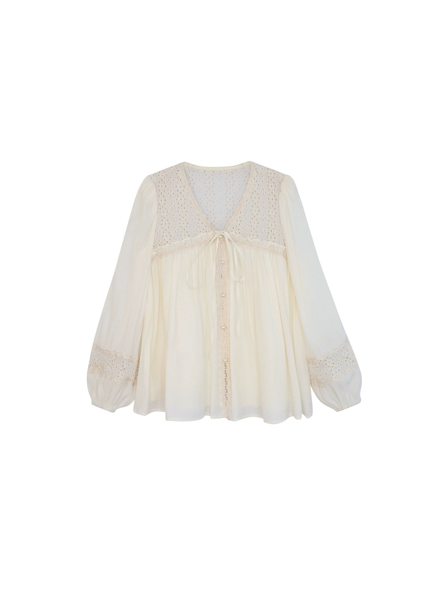 DALU April 23 Really beautiful! Hollow lace patchwork sun protection long-sleeved chiffon shirt