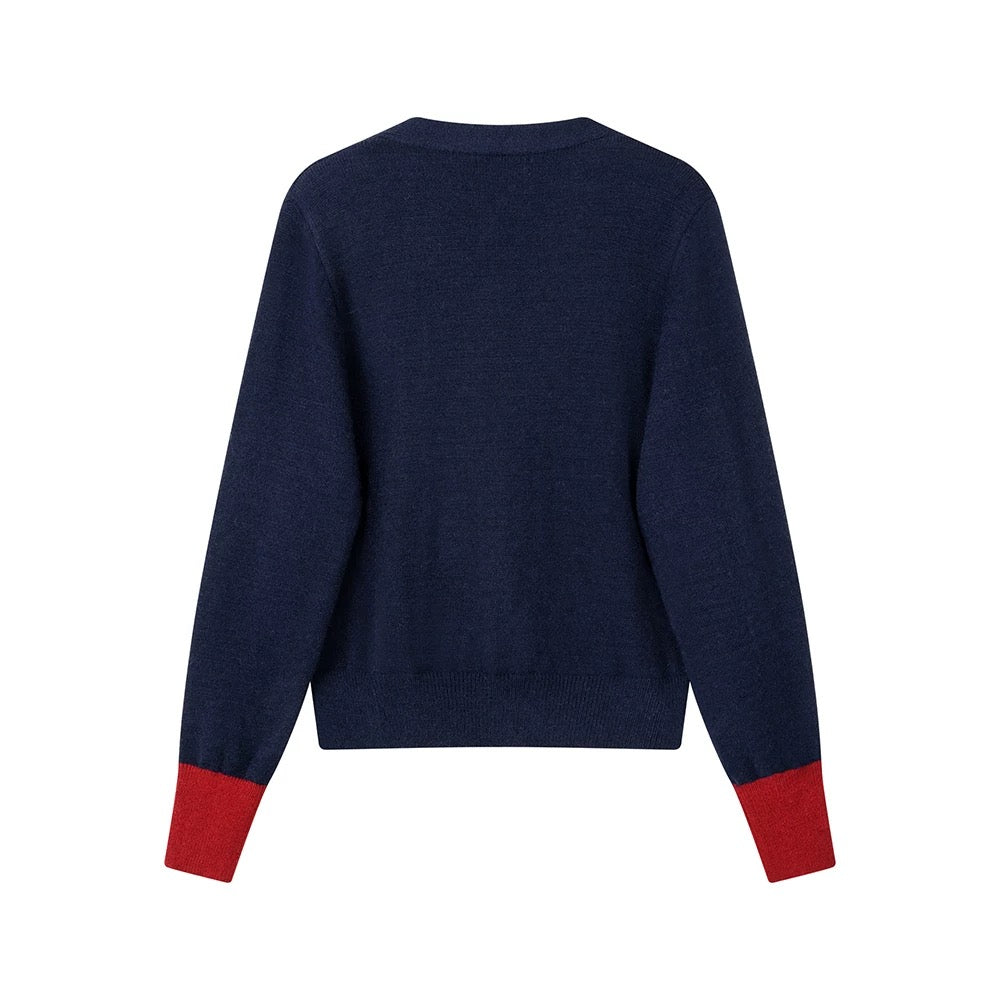 XinmonLee lazy soft temperament simple contrast color all-match fake two-piece sweater winter casual knitted jacket
