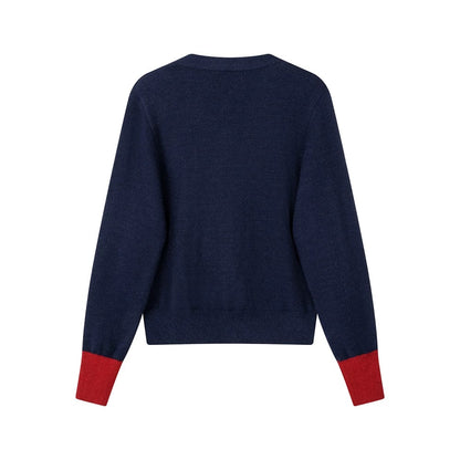 XinmonLee lazy soft temperament simple contrast color all-match fake two-piece sweater winter casual knitted jacket