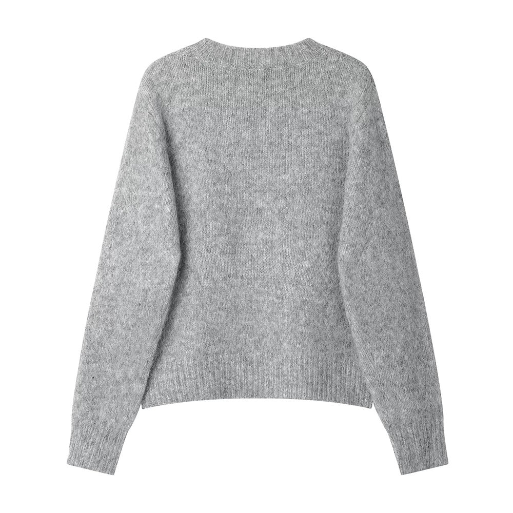 XinmonLee Korean version of loose versatile design three-dimensional bow knitted sweater autumn and winter temperament top