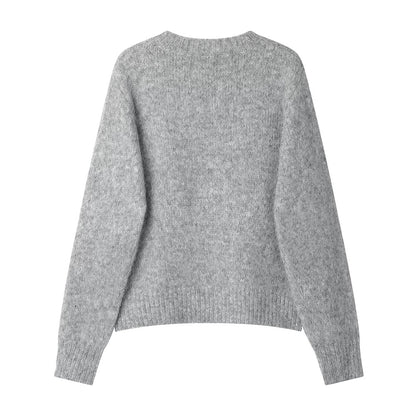 XinmonLee Korean version of loose versatile design three-dimensional bow knitted sweater autumn and winter temperament top