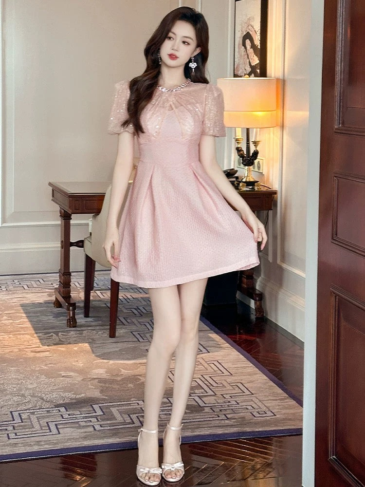 strapless open back dress European station petite dress female summer pink high-end birthday par –  Lee Nhi Boutique
