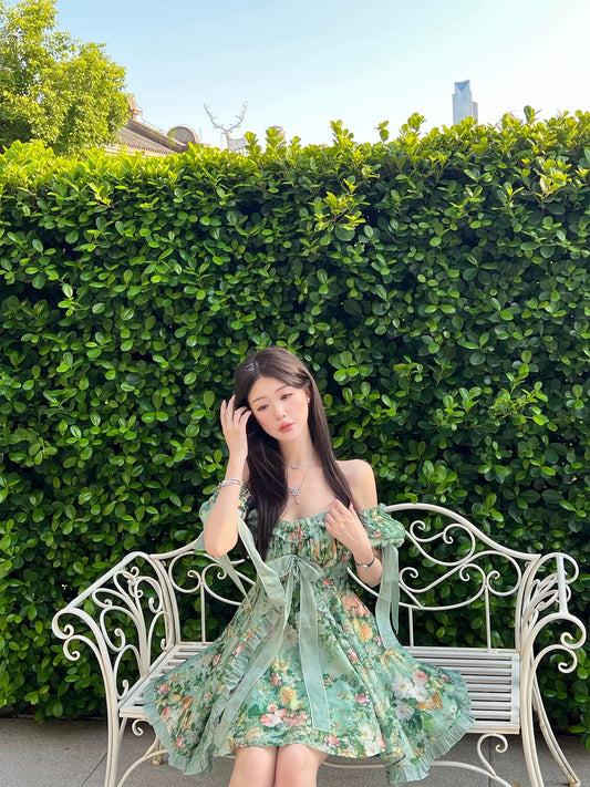 【Lolita】Bear's Private Clothing: Heavy-duty custom-made printed ruffled ribbon boning dress with three-dimensional puffy design.