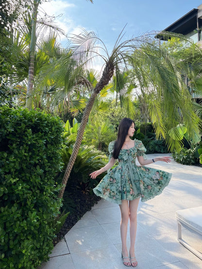 【Lolita】Bear's Private Clothing: Heavy-duty custom-made printed ruffled ribbon boning dress with three-dimensional puffy design.