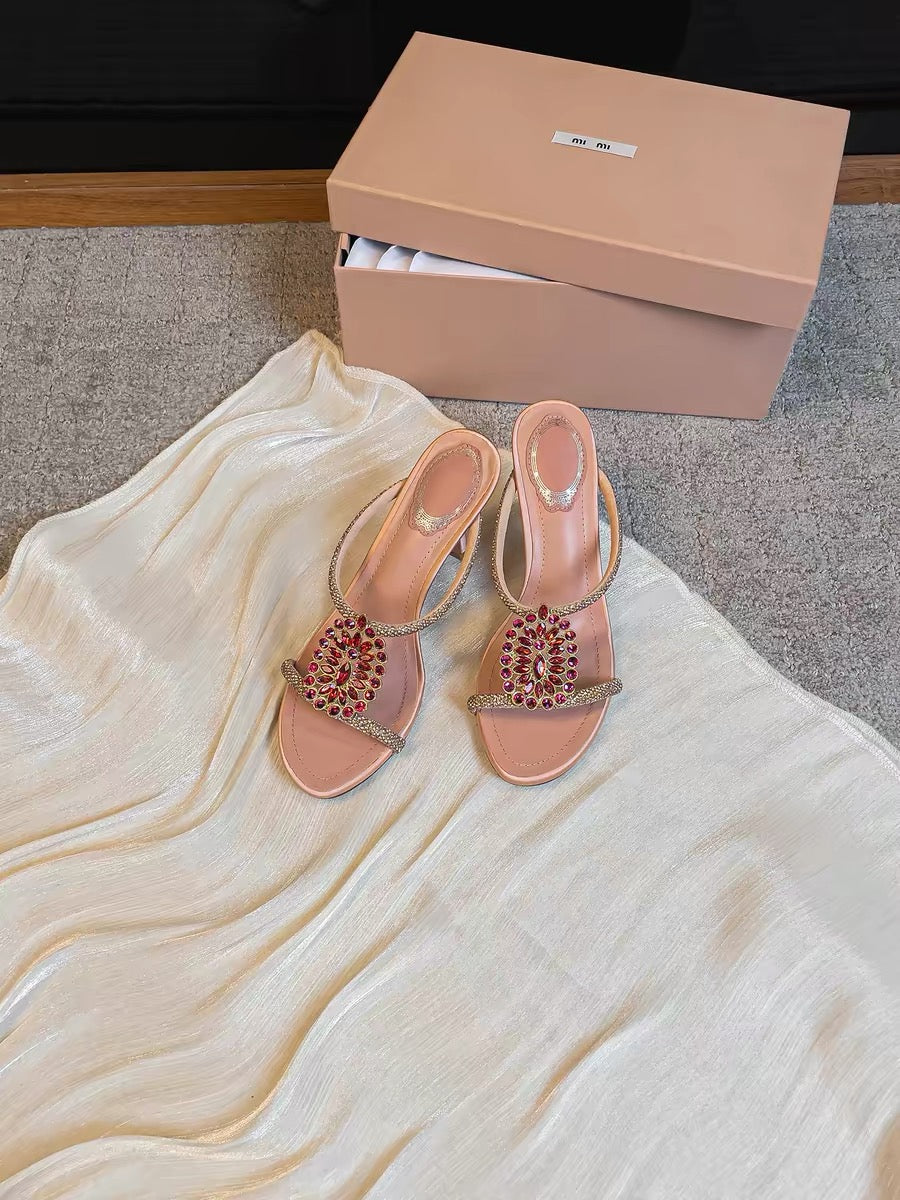 Craftsmanship - Rhinestone Women's Slippers, Elegant and Sophisticated, Perfect for Evening Gowns and Banquets, Stiletto Heels, 2026 Summer New Arrival