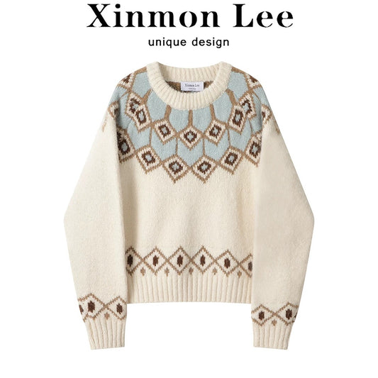 XinmonLee Japanese retro autumn and winter lazy style sweater bottoming shirt winter women's temperament casual all-match tops