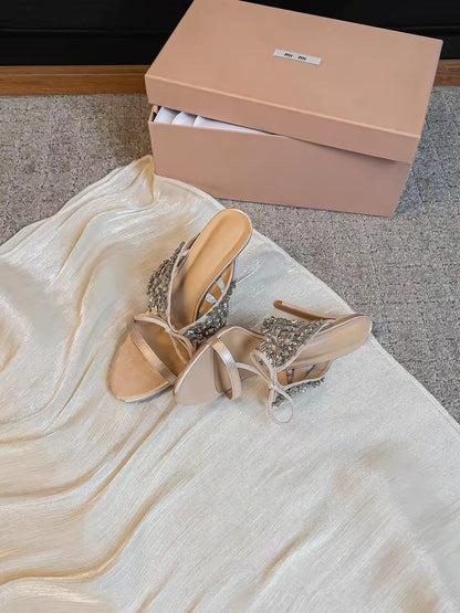 Crafted 2026 Women's Exquisite Sandals, Champagne Gold High Heels with Stiletto Heels and Rhinestones, Perfect for Banquets and Evening Gowns