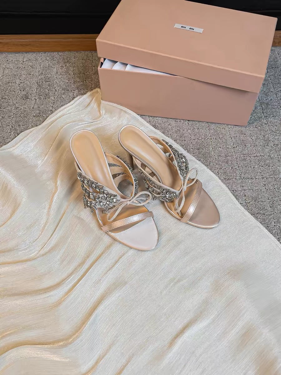 Crafted 2026 Women's Exquisite Sandals, Champagne Gold High Heels with Stiletto Heels and Rhinestones, Perfect for Banquets and Evening Gowns