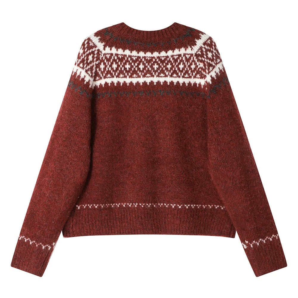 XinmonLee high-end retro Fair Isle horn button Christmas sweater cardigan winter slim two-tone coat