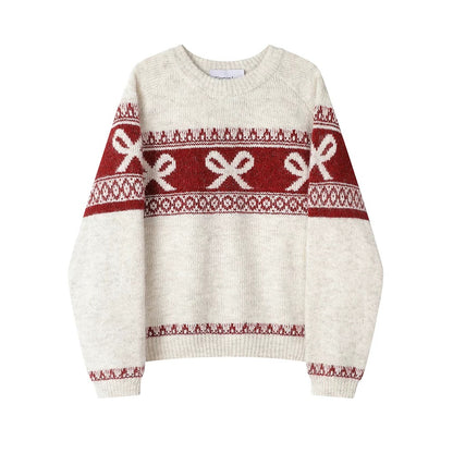 XinmonLee's high-end, super-good-looking soft and glutinous jacquard bow Christmas sweater is a chic winter top that reduces age.