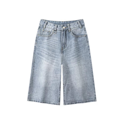 PPHOME homemade ~ Island Boy lazy denim mid-length pants high waist wide-leg jeans loose casual cropped pants