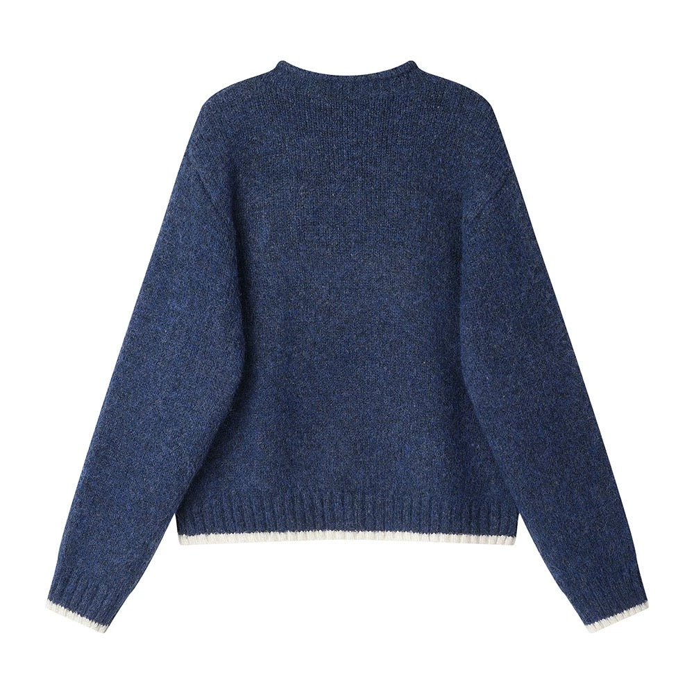 XinmonLee temperament lazy style curled loose temperament soft waxy sweater Korean style contrast color age-reducing versatile top