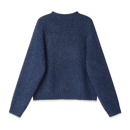 XinmonLee temperament lazy style curled loose temperament soft waxy sweater Korean style contrast color age-reducing versatile top