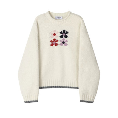 XinmonLee temperament lazy style curled loose temperament soft waxy sweater Korean style contrast color age-reducing versatile top