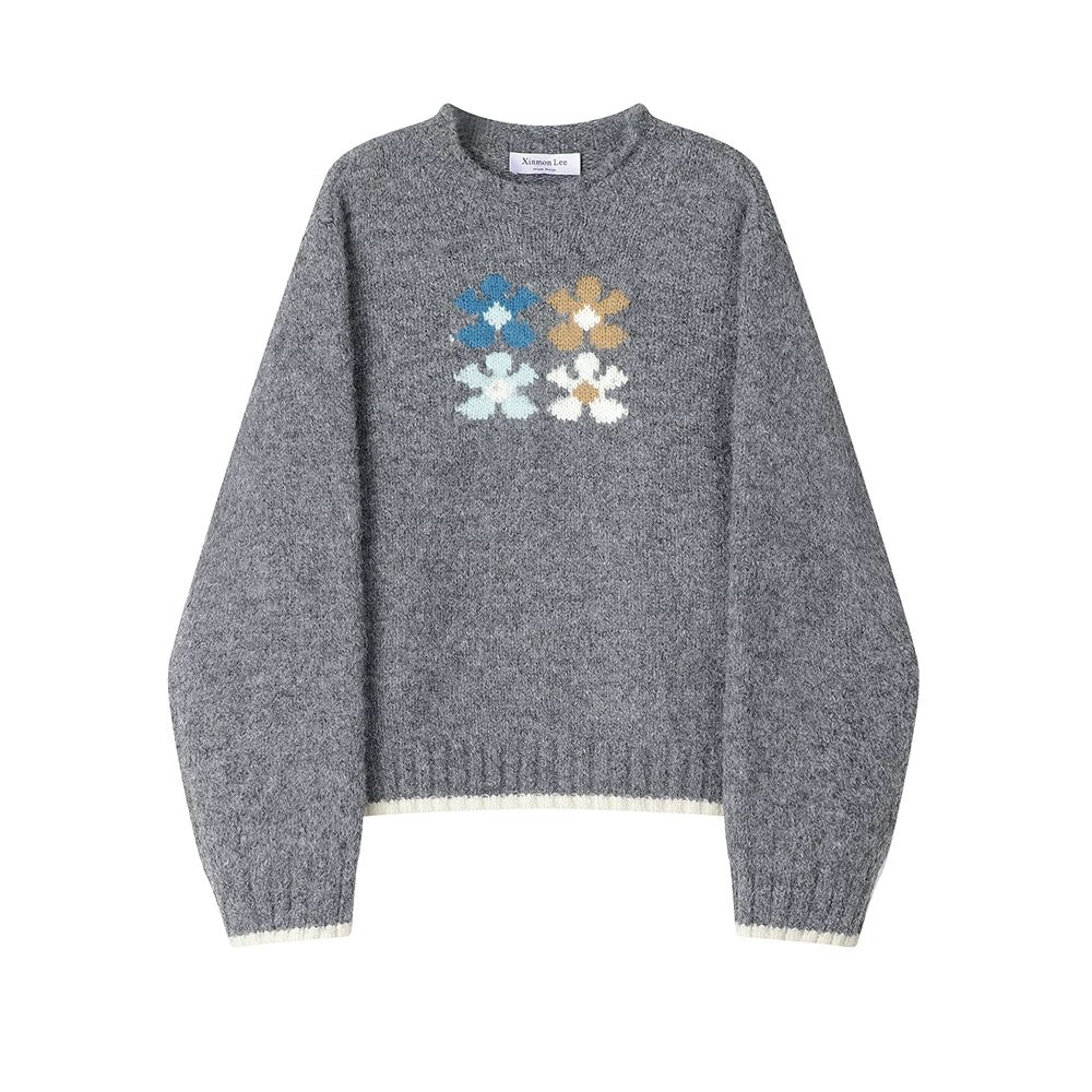 XinmonLee temperament lazy style curled loose temperament soft waxy sweater Korean style contrast color age-reducing versatile top