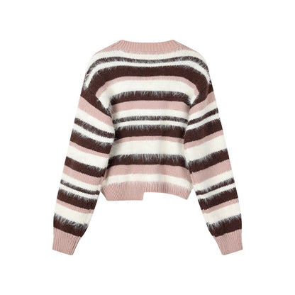 XinmonLee Korean sweet design splicing lace round neck contrast color sweater irregular slim short inner wear
