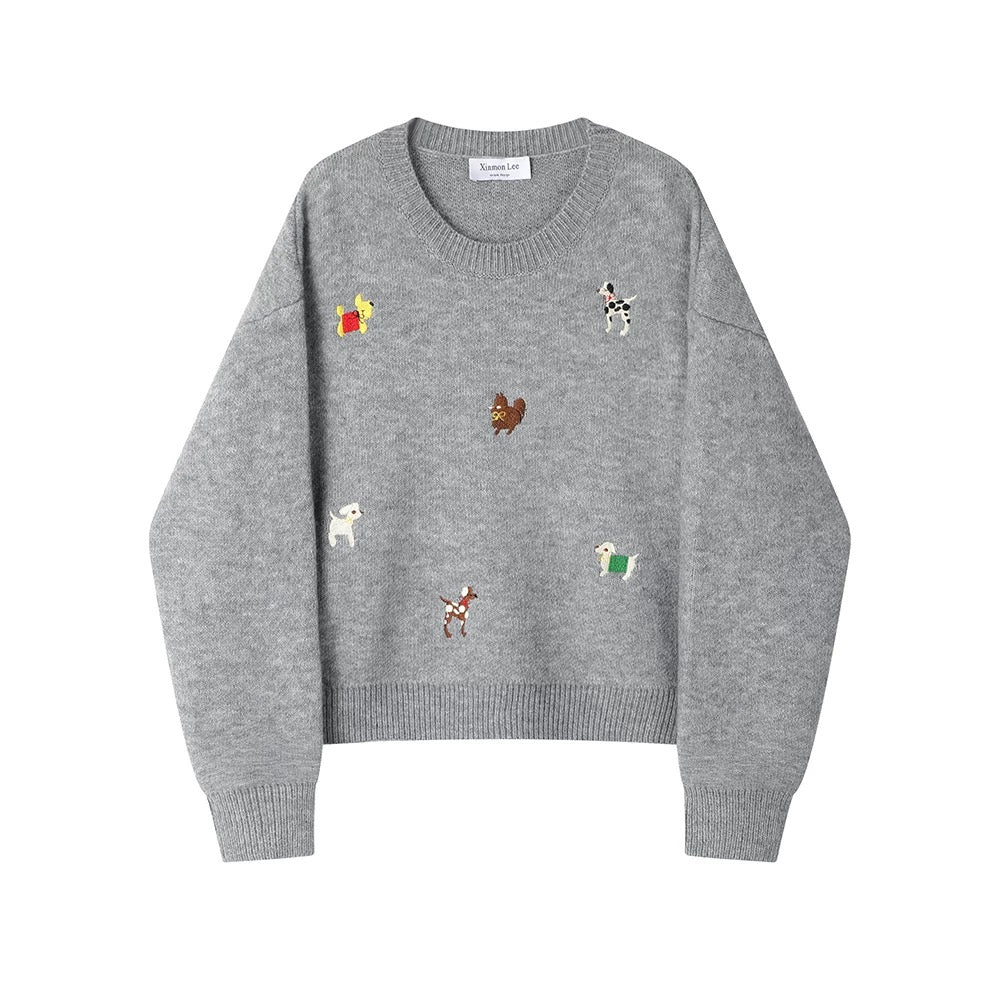 XinmonLee temperament, stylish, age-reducing, versatile Korean round-neck knitted sweater, autumn and winter lazy style loose top