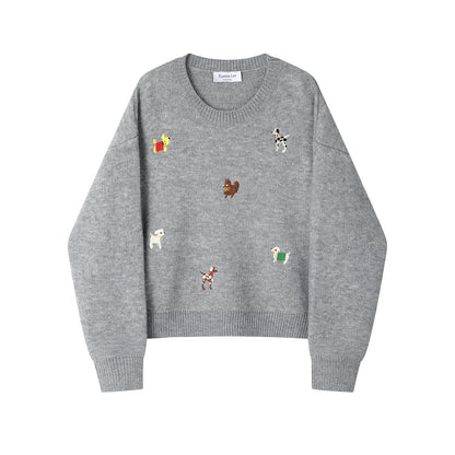 XinmonLee temperament, stylish, age-reducing, versatile Korean round-neck knitted sweater, autumn and winter lazy style loose top