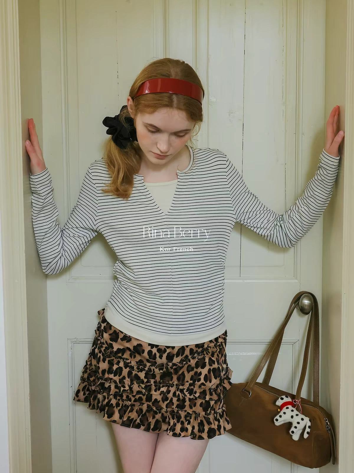 Rina Berry Vintage Leopard-Print A-Line Mini Skirt – High-Waisted, Slimming, and Elegant with Ruffled Trim (Autumn Collection)