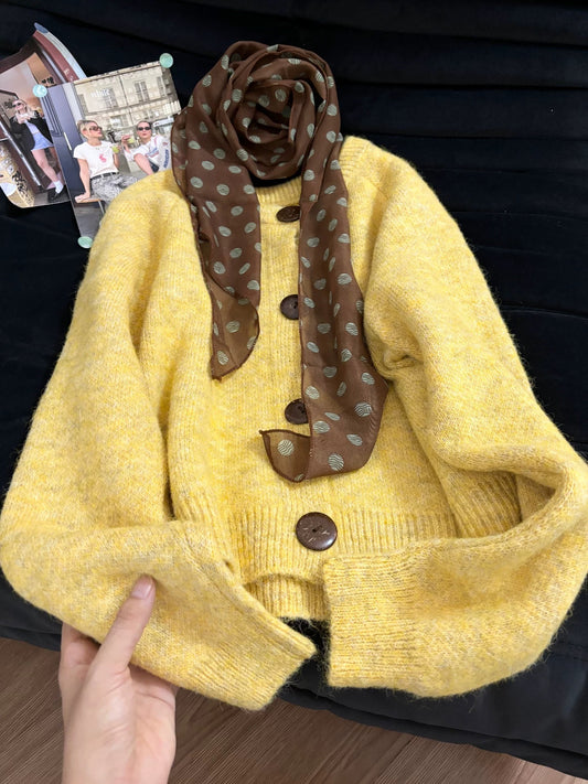 Korean style polka dot scarf pink sweater cardigan for women, 2025 autumn and winter new loose knitted cardigan top