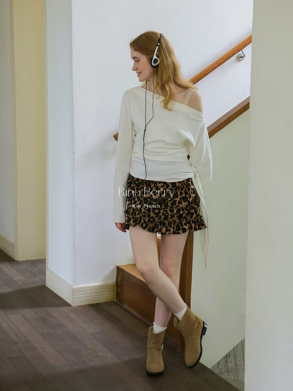 Rina Berry Vintage Leopard-Print A-Line Mini Skirt – High-Waisted, Slimming, and Elegant with Ruffled Trim (Autumn Collection)