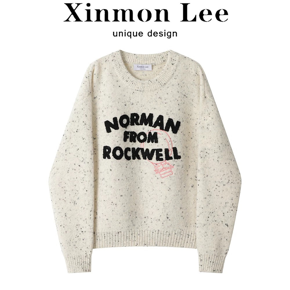 XinmonLee round neck retro Korean loose casual knitted sweater autumn and winter women's soft design top