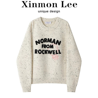 XinmonLee round neck retro Korean loose casual knitted sweater autumn and winter women's soft design top