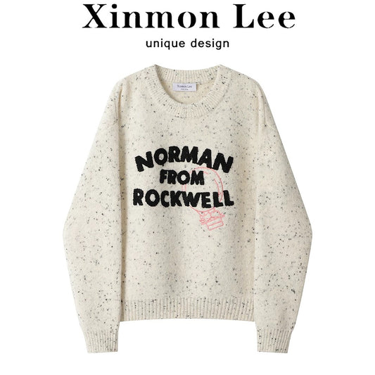 XinmonLee round neck retro Korean loose casual knitted sweater autumn and winter women's soft design top