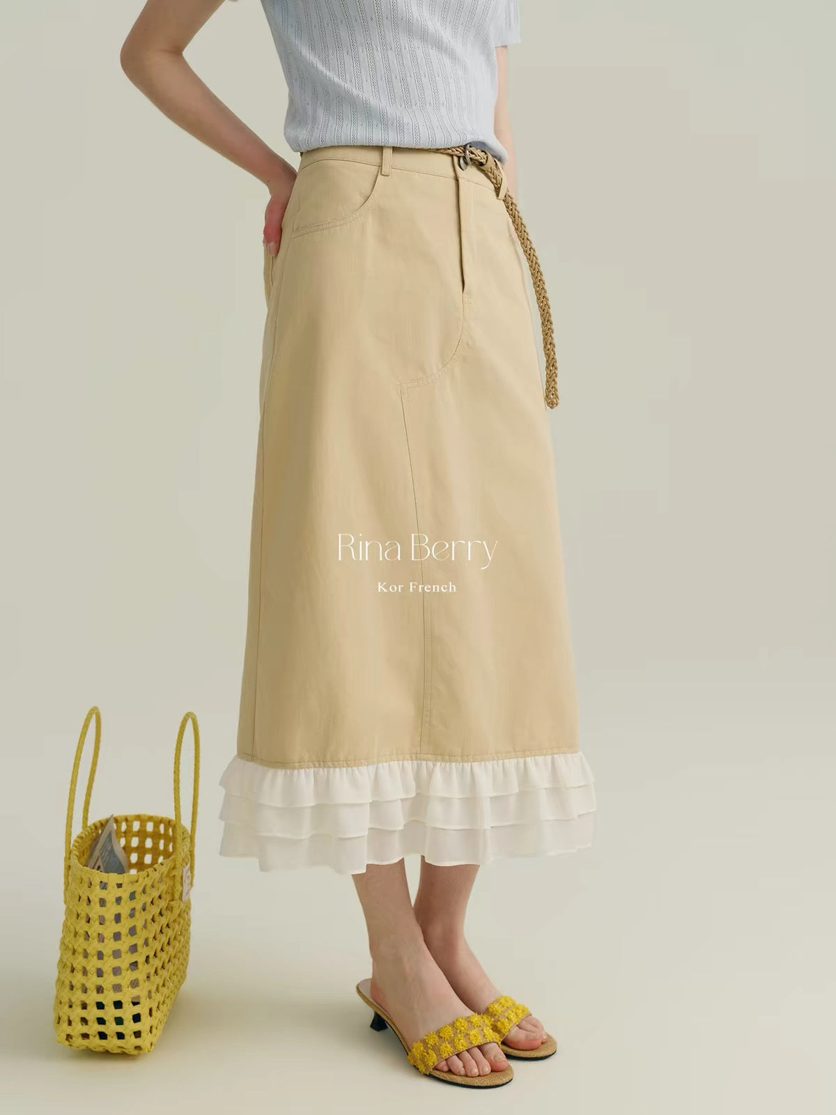 Rina Berry Straight-Cut Ruffled Skirt – Korean-Style Soft-Aesthetic Autumn Long Skirt with Layered Ruffle Detailing