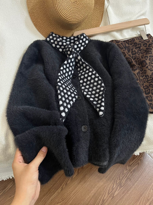 High-end black Medela knitted cardigan sweater coat, new autumn and winter fashion trendy thick top