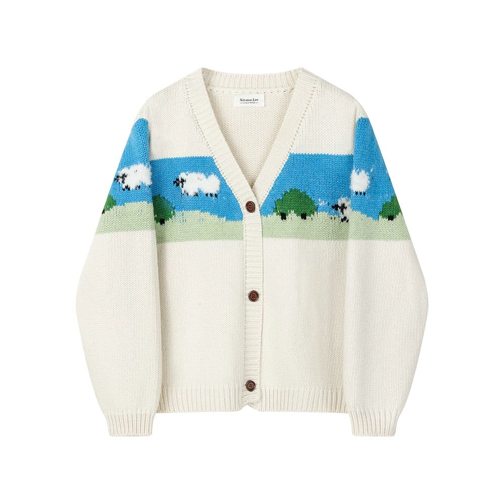 XinmonLee stylish and age-reducing all-match thick lamb jacquard cardigan winter Korean lazy style knitted jacket
