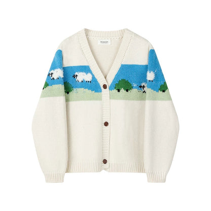 XinmonLee stylish and age-reducing all-match thick lamb jacquard cardigan winter Korean lazy style knitted jacket