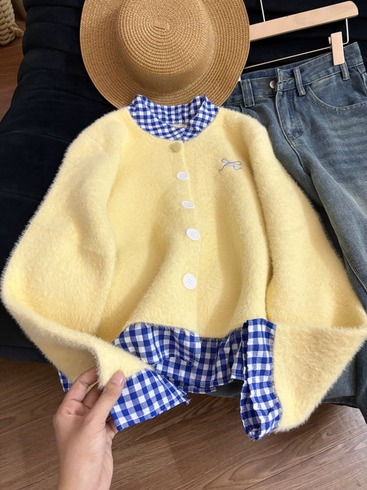 Korean style gentle bow embroidered sweater cardigan for women, 2025 autumn and winter new style, lazy knitted cardigan top