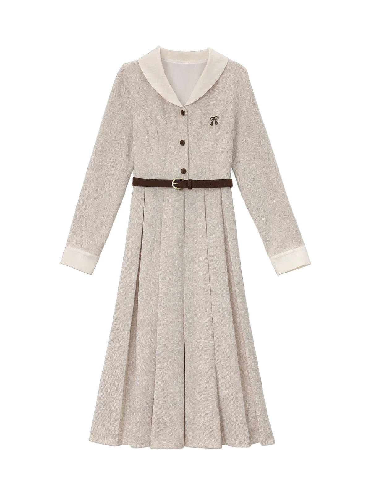 "Deer Facing South [Searching for Autumn with Deer] French-style Commuter Faux Two-Piece Color-Blocked Mid-Length Dress for Women"