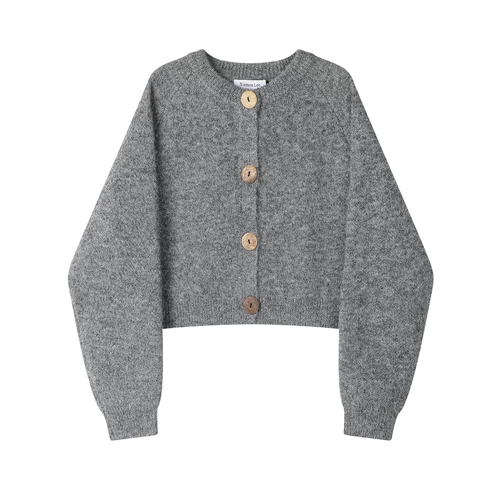 XinmonLee Korean version of lazy round neck short sweater cardigan 2025 winter design button niche jacket