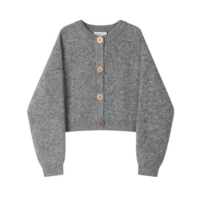 XinmonLee Korean version of lazy round neck short sweater cardigan 2025 winter design button niche jacket
