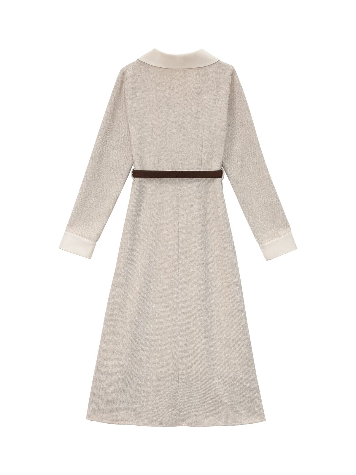 "Deer Facing South [Searching for Autumn with Deer] French-style Commuter Faux Two-Piece Color-Blocked Mid-Length Dress for Women"