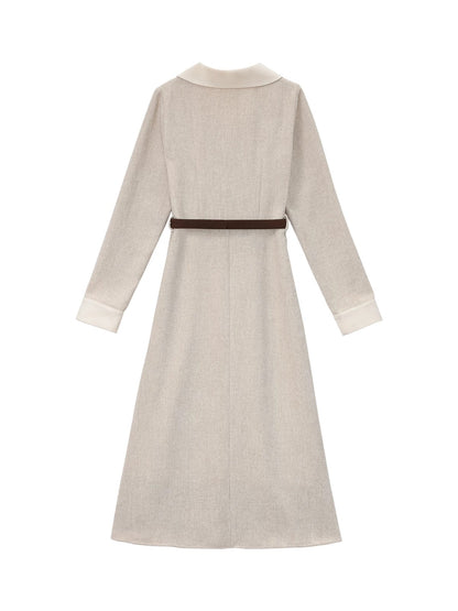 "Deer Facing South [Searching for Autumn with Deer] French-style Commuter Faux Two-Piece Color-Blocked Mid-Length Dress for Women"