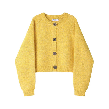 XinmonLee Korean version of lazy round neck short sweater cardigan 2025 winter design button niche jacket