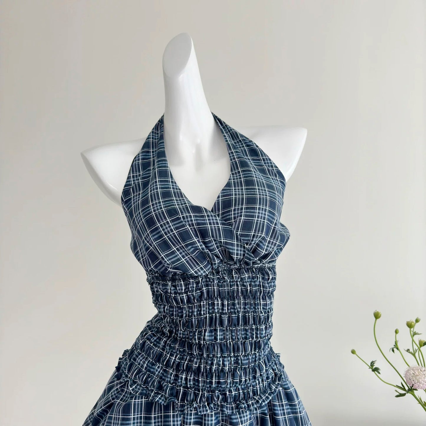 Youni navy blue plaid top suit female summer internet celebrity street style American sweet hot girl skirt two-piece suit
