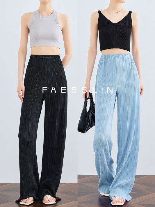 FAESSLIN tall lengthened accordion pleated pants high-end drapey wide-leg pants women's summer thin cool casual pants