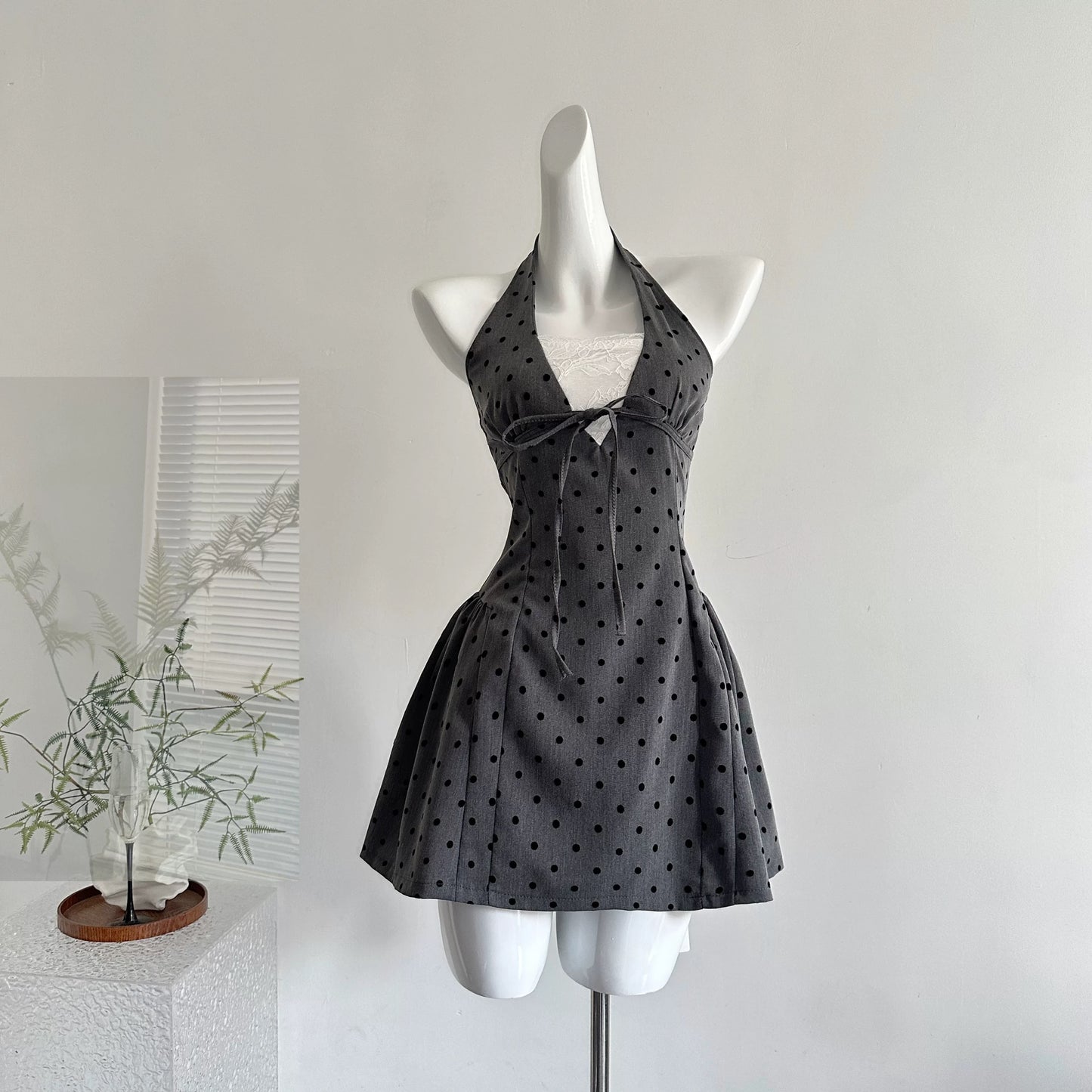 Youni homemade summer new arrival new style waist gray halter dress