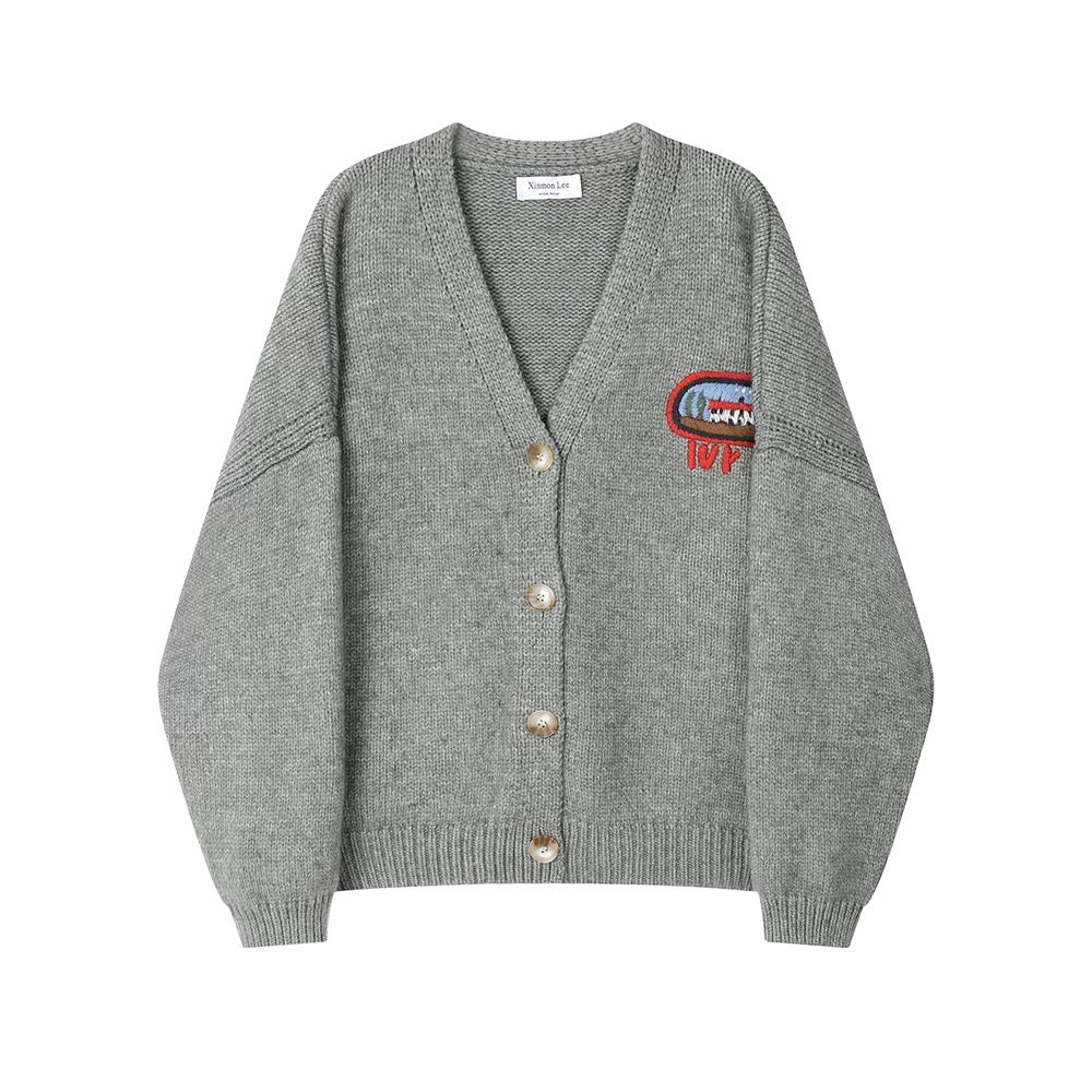 XinmonLee American retro V-neck soft glutinous knitted sweater cardigan winter new versatile casual age-reducing jacket