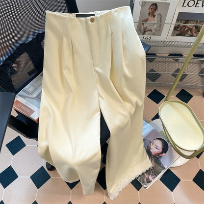 Summer-inspired wide-leg trousers with lace trim, new European style, straight-leg and draped suit pants for men and women.